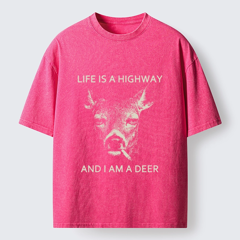 Tokyo-Tiger Life Is Highway Deer Washed T-Shirt