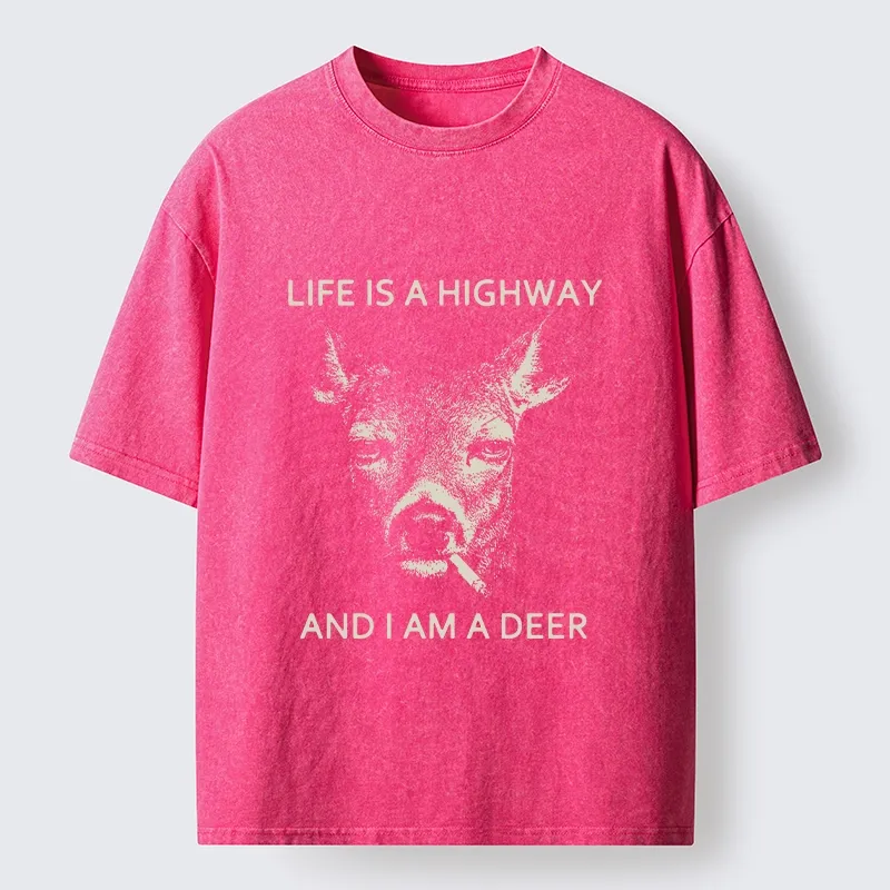 Tokyo-Tiger Life Is Highway Deer Washed T-Shirt