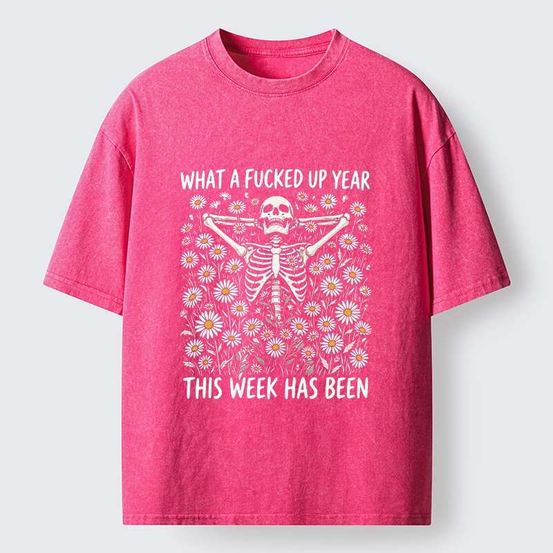 Tokyo-Tiger Bad Week Skeleton Quote Washed T-Shirt