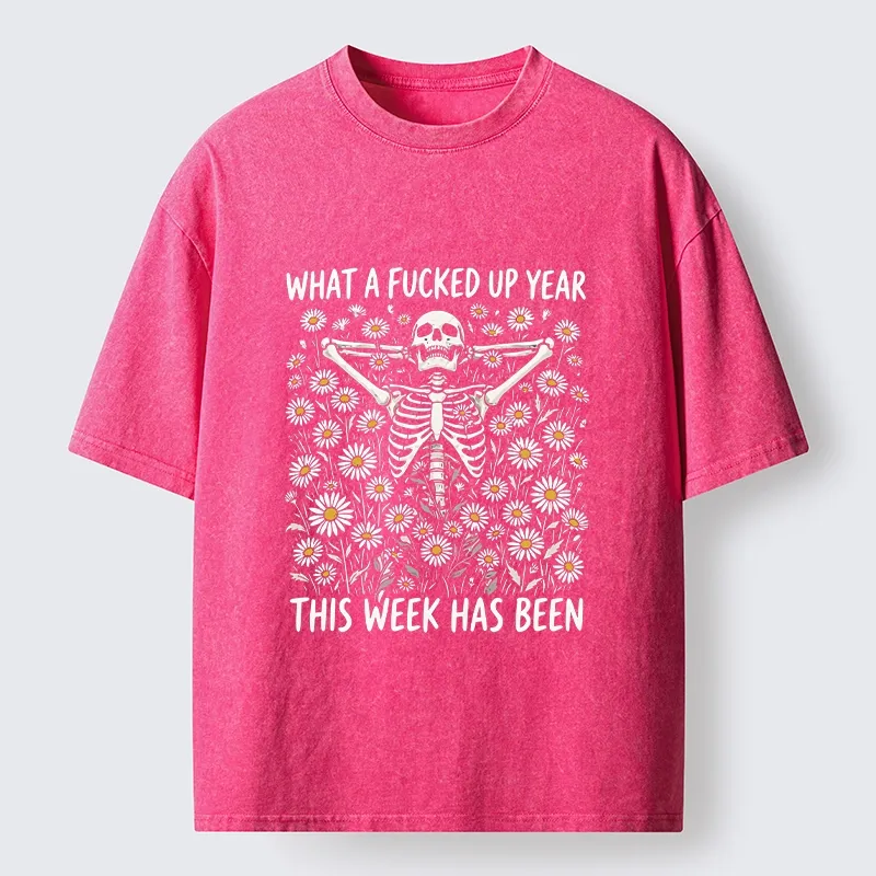 Tokyo-Tiger Bad Week Skeleton Quote Washed T-Shirt