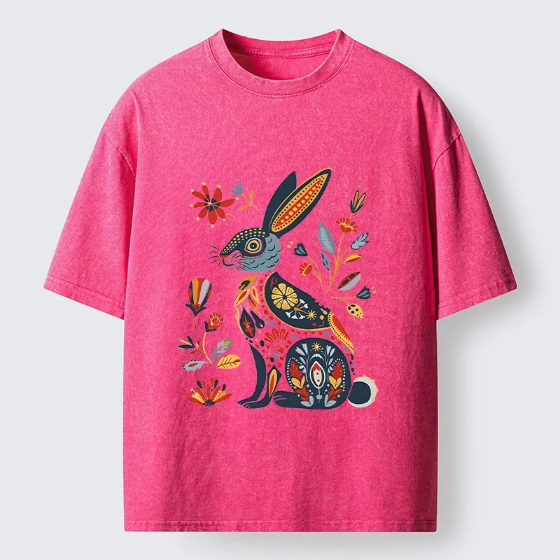 Tokyo-Tiger Folk Hare Bloom Washed T-Shirt