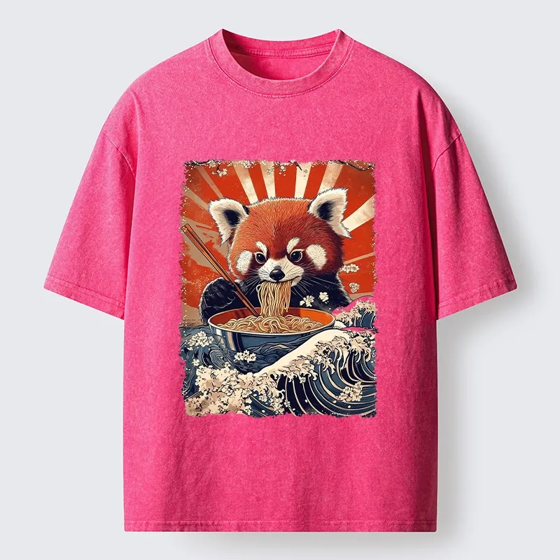 Tokyo-Tiger Red Panda Noodle Fun Washed T-Shirt