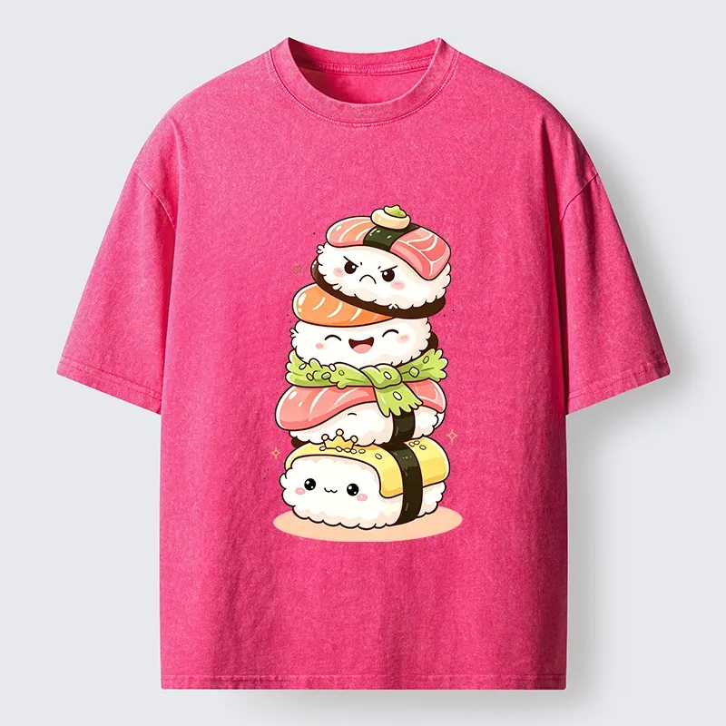 Tokyo-Tiger Cute Sushi Stack Squad Washed T-Shirt