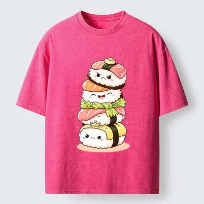 Tokyo-Tiger Cute Sushi Stack Squad Washed T-Shirt