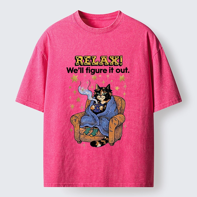 Tokyo-Tiger Chill Cat Relax Mode Washed T-Shirt