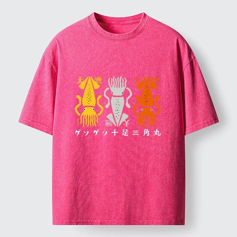 Tokyo‑Tiger Meme Squid Party Time Washed T‑-Shirt