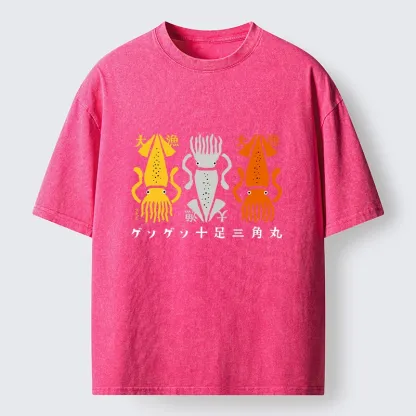 Tokyo‑Tiger Meme Squid Party Time Washed T‑-Shirt