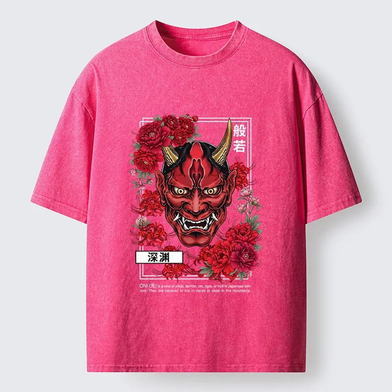 Tokyo‑Tiger Cool Oni Floral Art Washed T‑-Shirt