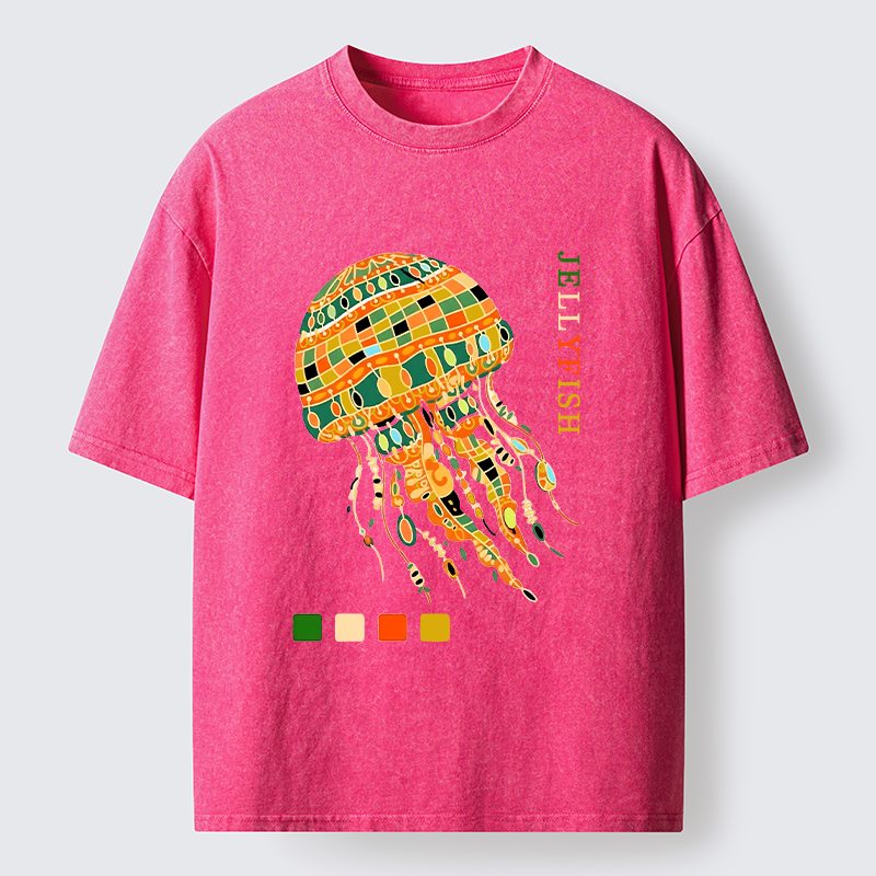 Tokyo‑Tiger Jellyfish Painting Art Washed T-Shirt