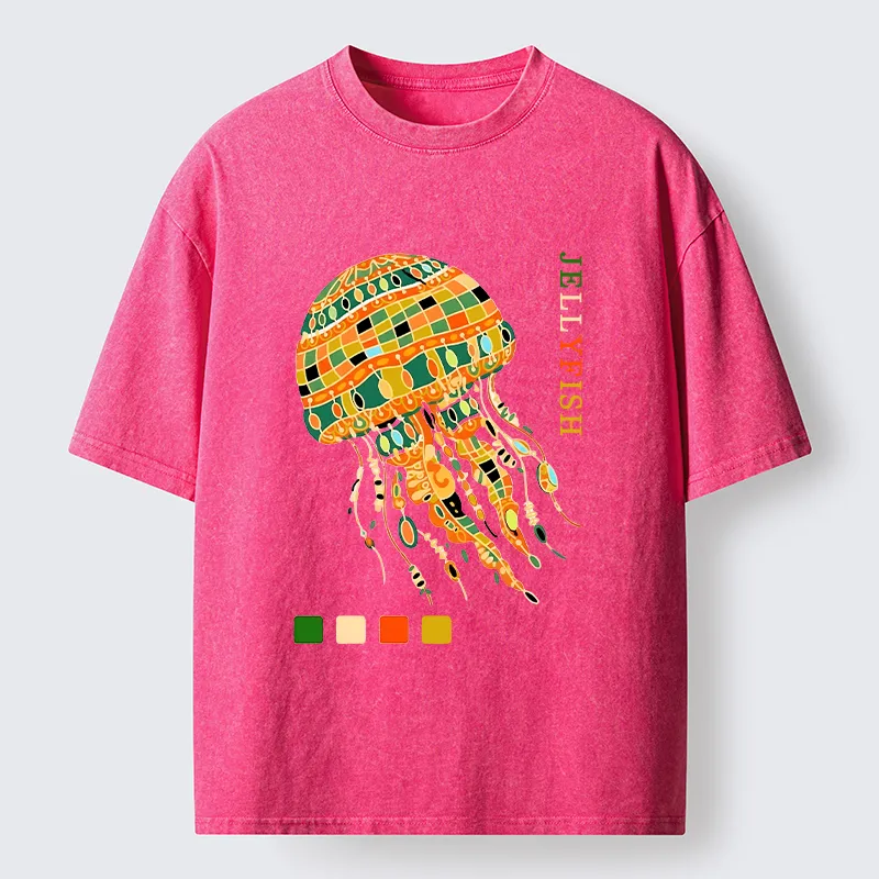 Tokyo‑Tiger Jellyfish Painting Art Washed T-Shirt