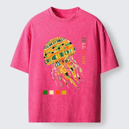 Tokyo‑Tiger Jellyfish Painting Art Washed T-Shirt