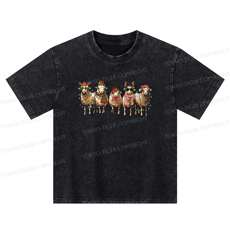 Tokyo-Tiger Christmas Sheep Kids Washed T-Shirt