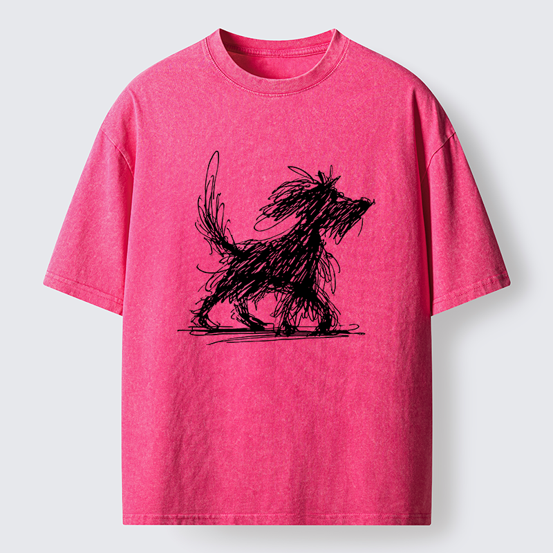 Tokyo‑Tiger Dog Line Drawing Washed T-Shirt