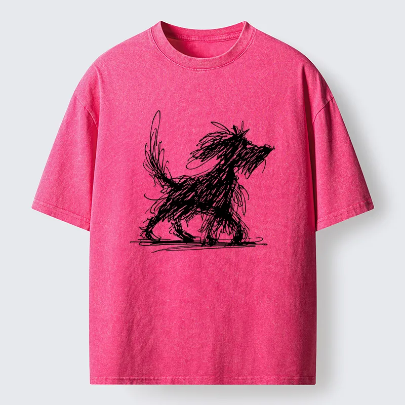 Tokyo‑Tiger Dog Line Drawing Washed T-Shirt