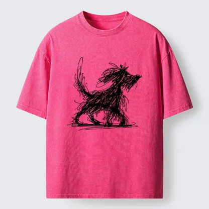 Tokyo‑Tiger Dog Line Drawing Washed T-Shirt