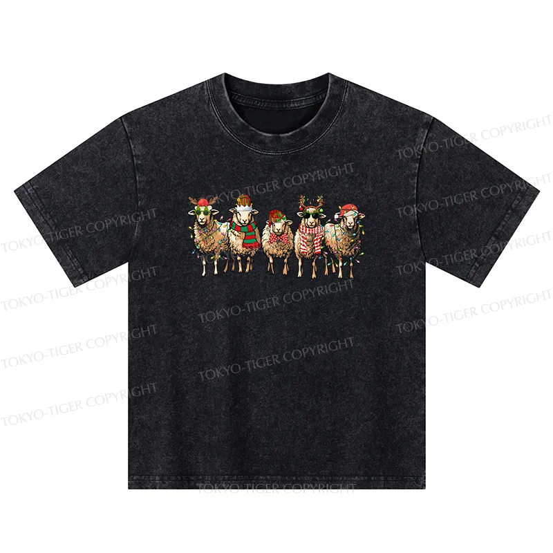 Tokyo-Tiger Christmas Sheep Kids Washed T-Shirt