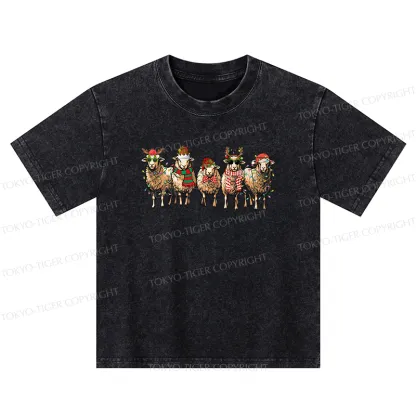 Tokyo-Tiger Christmas Sheep Kids Washed T-Shirt