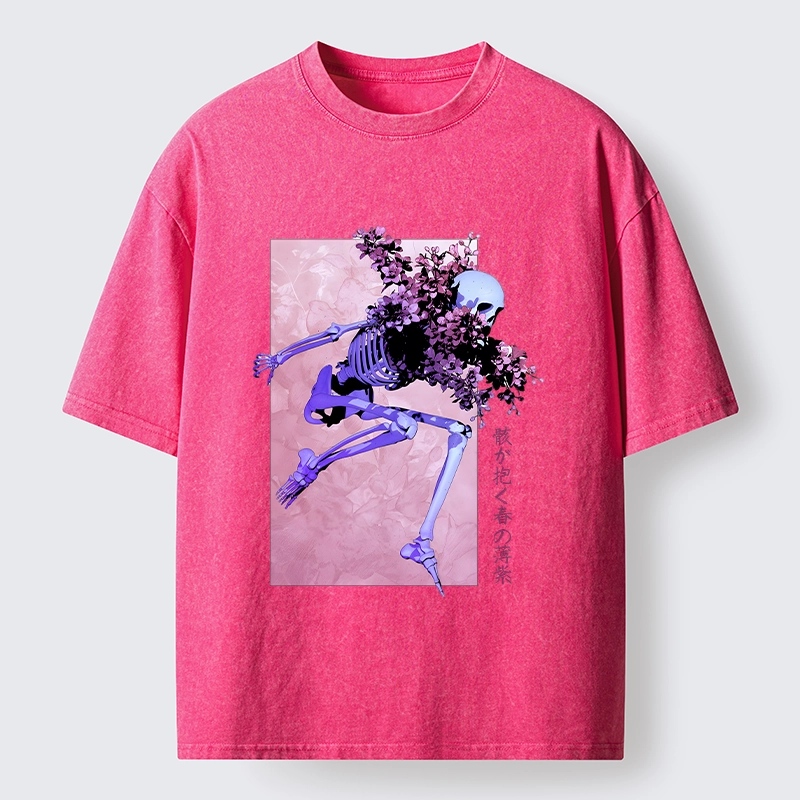 Tokyo-Tiger Dark Floral Bones Washed T-Shirt