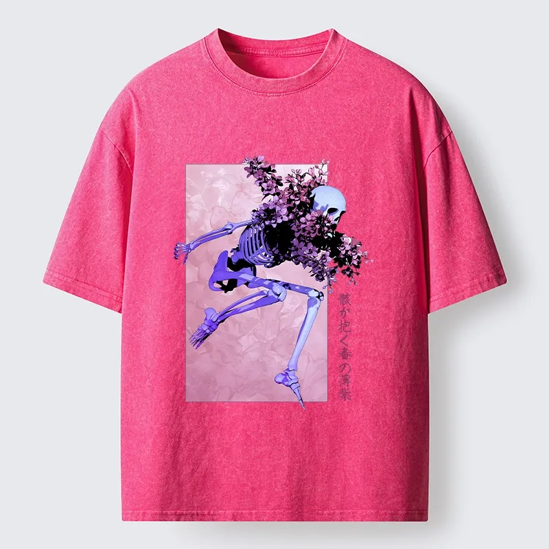Tokyo-Tiger Dark Floral Bones Washed T-Shirt