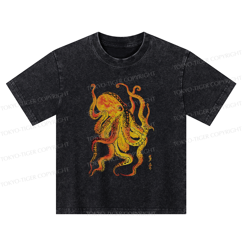 Tokyo-Tiger Deep Sea Gorgeous Octopus Kids Washed T-Shirt
