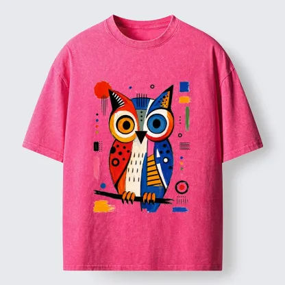 Tokyo‑Tiger Abstract Owl Art Washed T‑Shirt