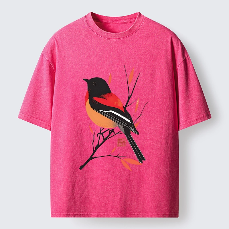 Tokyo‑Tiger Oriental Bird Graphic Washed T‑Shirt