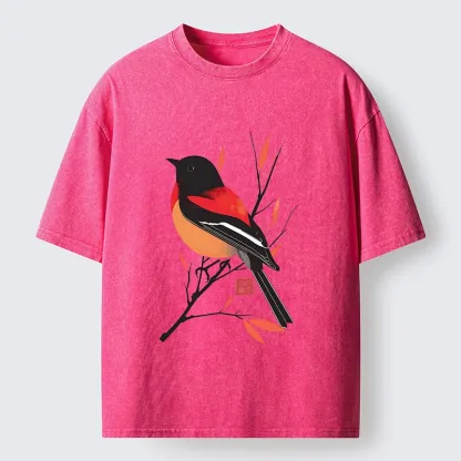 Tokyo‑Tiger Oriental Bird Graphic Washed T‑Shirt