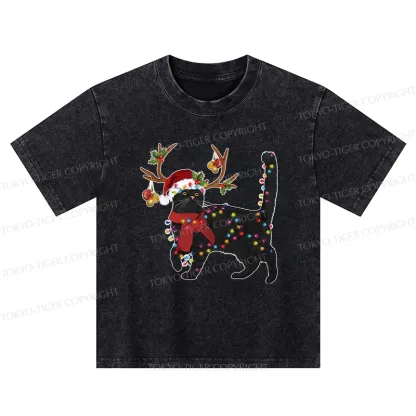 Tokyo-Tiger Christmas Black Cat Kids Washed T-Shirt