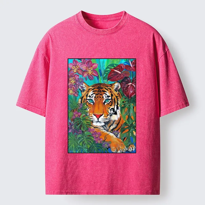 Tokyo-Tiger Floral Tiger Portrait Washed T-Shirt