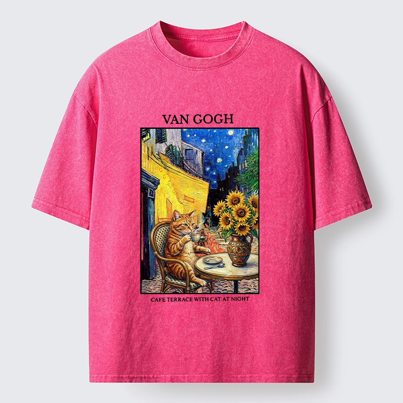 Tokyo-Tiger Van Gogh Cafe Cat Washed T-Shirt