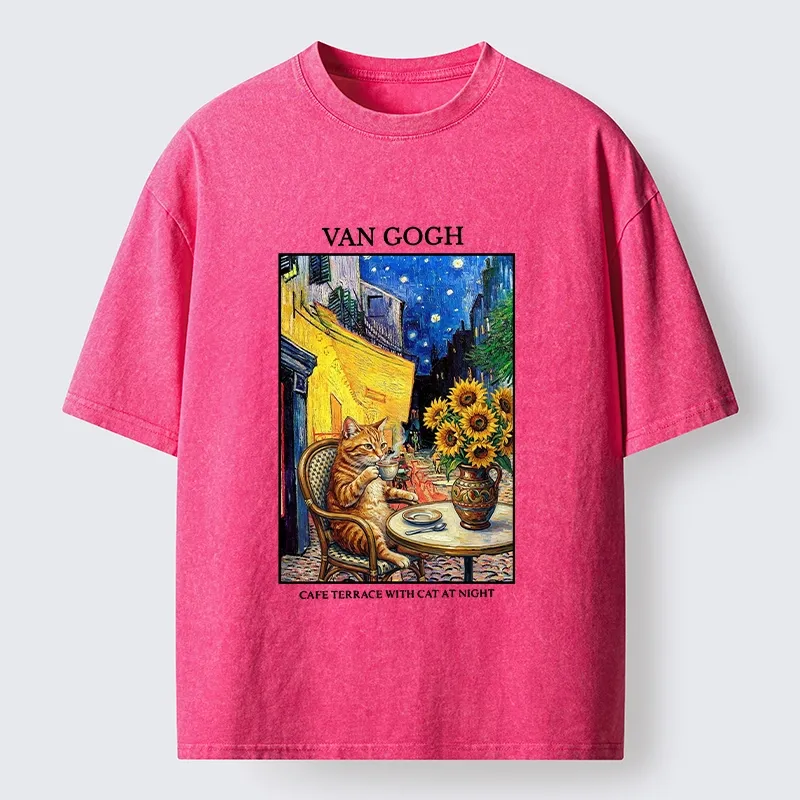 Tokyo-Tiger Van Gogh Cafe Cat Washed T-Shirt