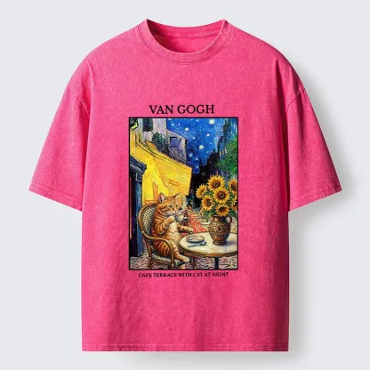 Tokyo-Tiger Van Gogh Cafe Cat Washed T-Shirt