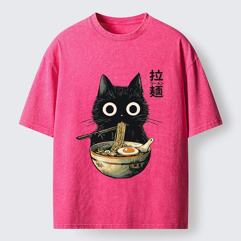 Tokyo-Tiger Funny Cat Ramen Feast Washed T-Shirt