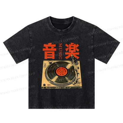 Tokyo-Tiger Retro Music Record Player Kids Washed T-Shirt