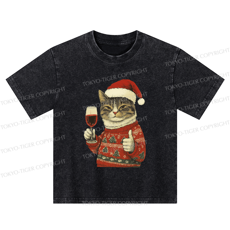 Tokyo-Tiger Christmas Cat Likes Kids Washed T-Shirt