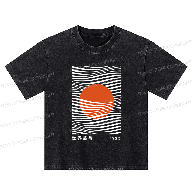 Tokyo-Tiger Minimalist Art Sun Kids Washed T-Shirt