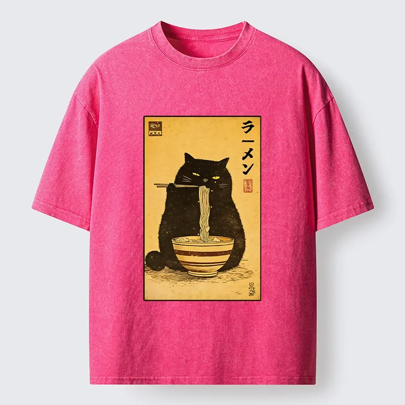 Tokyo‑Tiger Ramen Loving Cat Washed T‑Shirt