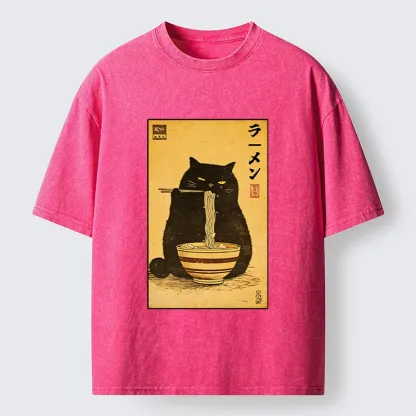 Tokyo‑Tiger Ramen Loving Cat Washed T‑Shirt