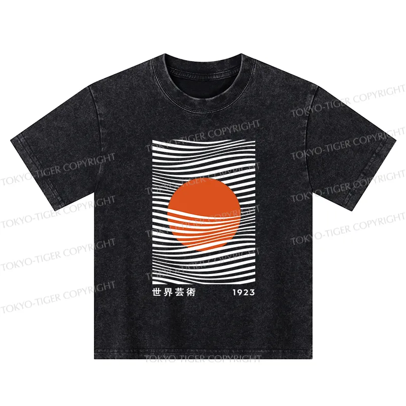 Tokyo-Tiger Minimalist Art Sun Kids Washed T-Shirt