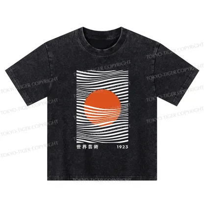 Tokyo-Tiger Minimalist Art Sun Kids Washed T-Shirt