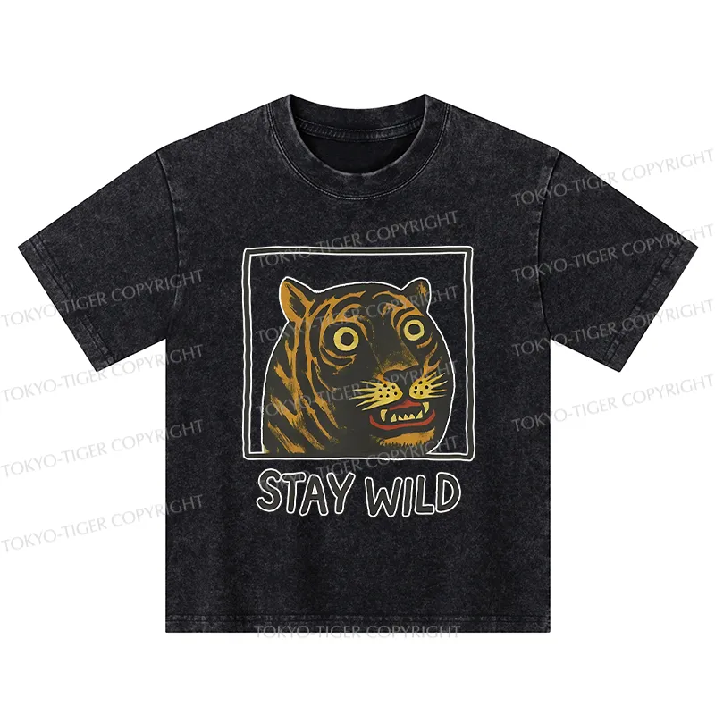 Tokyo-Tiger Silly And Cute Tiger Kids Washed T-Shirt