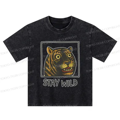 Tokyo-Tiger Silly And Cute Tiger Kids Washed T-Shirt
