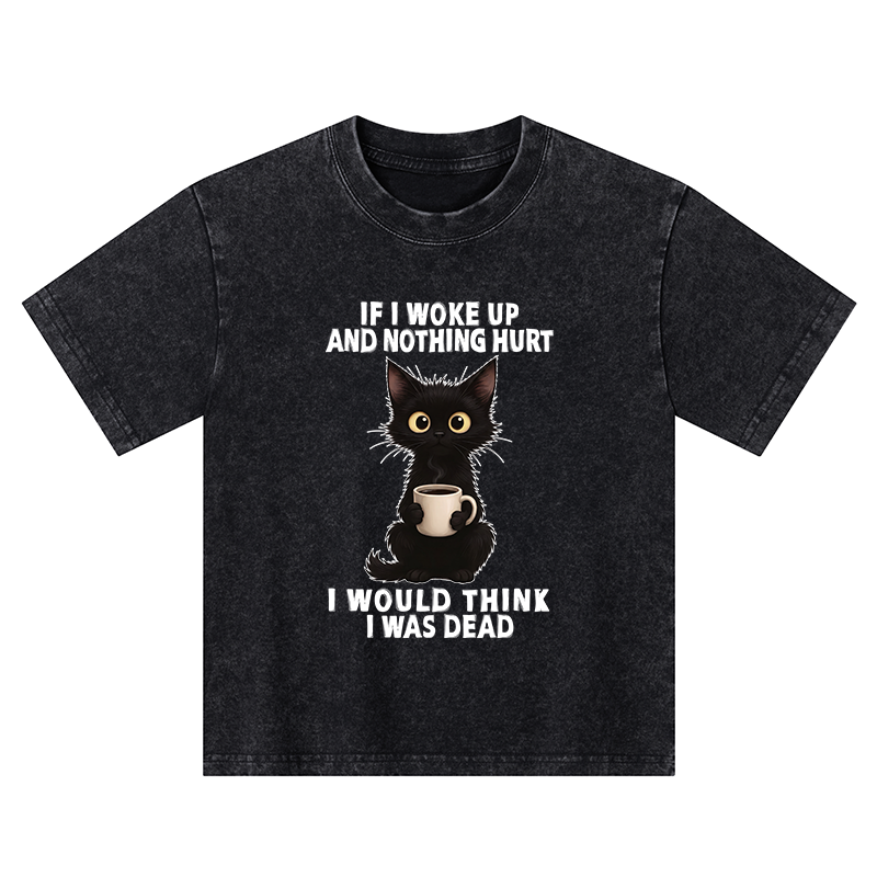 Tokyo-Tiger Funny Cute Black Cat And Coffee Meme Kids Washed T-Shirt