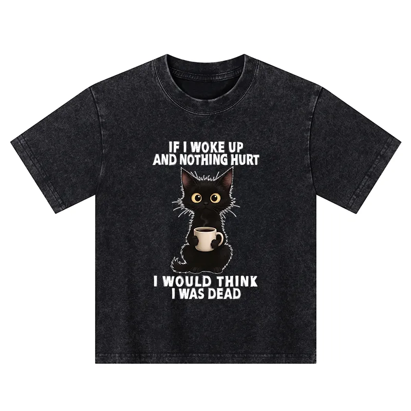 Tokyo-Tiger Funny Cute Black Cat And Coffee Meme Kids Washed T-Shirt