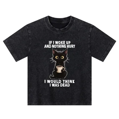 Tokyo-Tiger Funny Cute Black Cat And Coffee Meme Kids Washed T-Shirt
