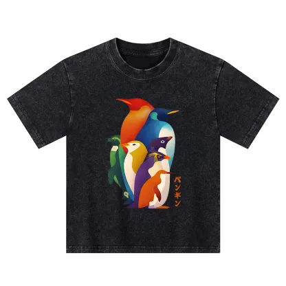 Tokyo-Tiger Cute Multi Tone Penguins Kids Washed T-Shirt