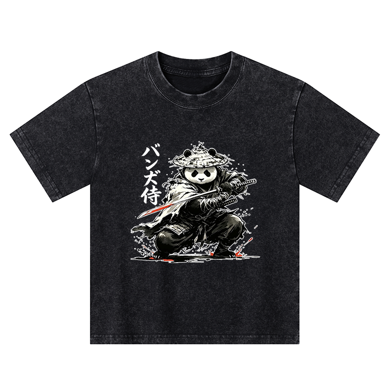 Tokyo-Tiger Panda Samurai Warrior Kids Washed T-Shirt