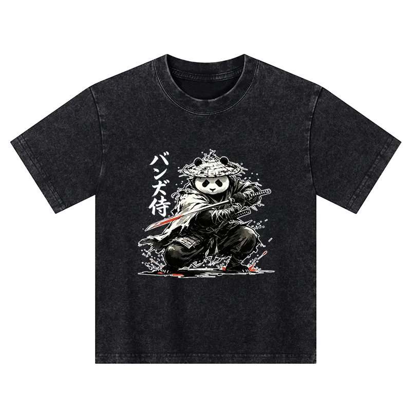 Tokyo-Tiger Panda Samurai Warrior Kids Washed T-Shirt Sale