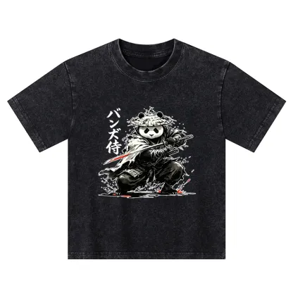 Tokyo-Tiger Panda Samurai Warrior Kids Washed T-Shirt