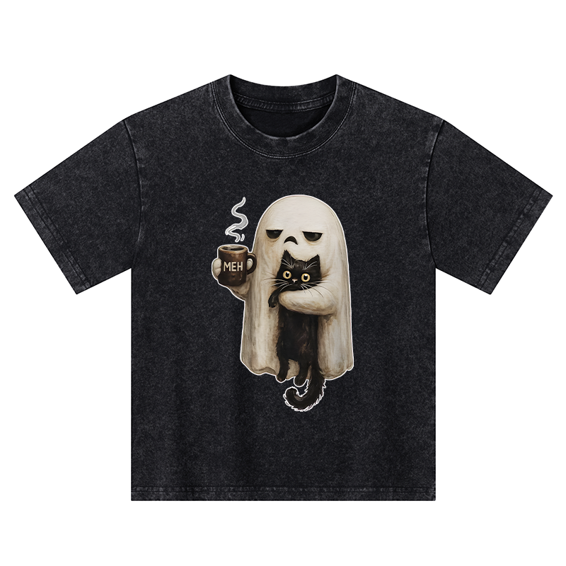 Tokyo-Tiger Ghost Cat Coffee Mood Kids Washed T-Shirt